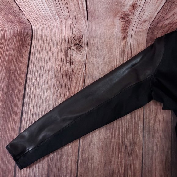 Spanx Womens Large Drape Front Jacket Very Black Convertible Faux Leather 50176R - Picture 8 of 16